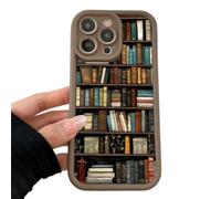 Genérico Cartoon Bookshelf Pattern TPU Phone Case,Vintage Bookshelf Phone Case,Vintage Bookcase-Style for iPhone 12/13/14/15/16 Pro MAX Series (15 Pro MAX,Brown)