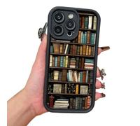 Genérico Cartoon Bookshelf Pattern TPU Phone Case,Vintage Bookshelf Phone Case,Vintage Bookcase-Style for iPhone 12/13/14/15/16 Pro MAX Series (16,Black)