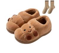 Genérico Cartoon Croissant Slippers for Women, Croissant Fuzzy Slippers With Socks, Cartoon Fuzzy Cute House Shoes, Soft Sole Warm Non-slip Indoor Fluffy Slides (A,38)