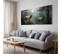 Genérico Casa De Campo Animales Renos Bosque Elegante cuadro de lienzo enmarcado Rústico para decoración de cocina, comedor y pasillo, con kit de fijación requiere montaje autoinstalable 120 x 80 cm
