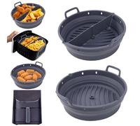 Genérico CASANEX Pack 2 moldes Silicona para freidora de Aire 22 cm con Separador, Compatible Cosori y Cecotec 5,5L, Antiadherente, Reutilizable, Apto para microondas y Horno, sin BPA (Redondo)