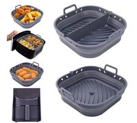 Genérico CASANEX Pack 2 moldes Silicona para freidora de Aire 22 cm con Separador, Compatible Cosori y Cecotec 5,5L, Antiadherente, Reutilizable, Apto para microondas y Horno, sin BPA (Cuadrado)