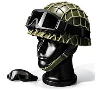 Genérico Casco Táctico Estadounidense M1 Segunda Guerra Mundial, Casco Antigolpes 80, con Capucha De Malla Gruesa Y Gafas, para Airsoft, Entrenamiento Exterior, Caza
