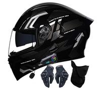 Genérico Cascos de Moto Integral con Bluetooth Integrado, Casco Abatible Fibra de Carbono, Visera Solar Doble Antivaho y Forro Extraíble, ECE Homologado, para Mujer y Hombre 04,M