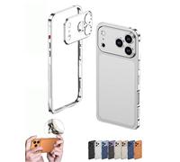 Genérico Case Ultra-Thin Metal Frame Heat Dissipation Cases with Lens Protector, Detachable Metal Lens Cover for iPhone 17/16/15/14 (Silver,16pro)