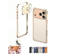 Genérico Case Ultra-Thin Metal Frame Heat Dissipation Cases with Lens Protector, Detachable Metal Lens Cover for iPhone 17/16/15/14 (Gold,17promax)