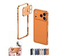Genérico Case Ultra-Thin Metal Frame Heat Dissipation Cases with Lens Protector, Detachable Metal Lens Cover for iPhone 17/16/15/14 (Orange,15promax)