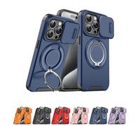 Genérico Case with Slide Camera Cover, New Magnetic Stand Phone Case, with Rotating Stand and Cameras Cover, for iPhone 17/16/15/14/13/12/11 Pro MAX (Blue,for iPhone15)