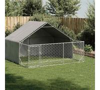 Genérico Caseta Perros Exterior con Corral 3x3x1,9 m Acero galvanizado,Producto para Mascotas y Animales,Productos para Mascotas,Productos para Perros,Casetas para Perros,Plateado,36.6 KG,3329240