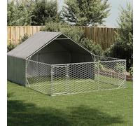 Genérico Caseta Perros Exterior con Corral 4x3x1,9 m Acero galvanizado,Producto para Mascotas y Animales,Productos para Mascotas,Productos para Perros,Casetas para Perros,Plateado,39.05 KG,3329241