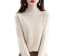 Genérico Cashmere Sweaters for Women, Cashmere Sweater, Turtleneck Sweater Women's Seamless Knit Long Sleeve Soft Pullover (Beige,S)