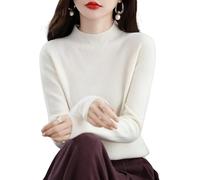 Genérico Cashmere Sweaters for Women, Cashmere Sweater, Turtleneck Sweater Women's Seamless Knit Long Sleeve Soft Pullover (White,L)