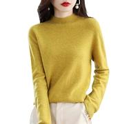 Genérico Cashmere Sweaters for Women, Cashmere Sweater, Turtleneck Sweater Women's Seamless Knit Long Sleeve Soft Pullover (Yellow,L)