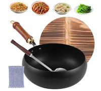 Genérico Cast Iron Pot Set - 24cm Versatile Frying Pan Cookware With Wooden Handle Lid Spatula, Induction Stove Compatible Camping Pot | Heavy Duty Kitchen Must-Have For Soup Meat Vegetables Noodles
