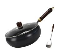 Genérico Cast Iron Skillet, Hand-Forged Non Stick Iron Wok with Lid, No Chemical Coated Flat Bottom Chinese Pan for All Stoves, Hundred Years of Hand-Forging (9.5″ with lid)