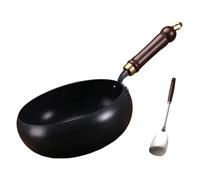 Genérico Cast Iron Skillet, Hand-Forged Non Stick Iron Wok with Lid, No Chemical Coated Flat Bottom Chinese Pan for All Stoves, Hundred Years of Hand-Forging (9.5″ without lid)