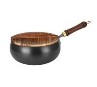 Genérico Cast Iron Skillet - Japanese Hand-Forged Uncoated Pan, 24cm(9.4in) Multi-purpose Frying Pan with Glass Lid, Fit Gas & Induction Cooktops (Wooden Lid,28cm/11in)