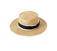 Genérico Casual Color Matching Ribbon Bow Sun Hat Wide Brim Flat Top Straw Hats(Black-White Bow)