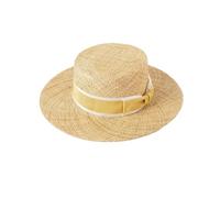 Genérico Casual Color Matching Ribbon Bow Sun Hat Wide Brim Flat Top Straw Hats(Yellow-White Bow)