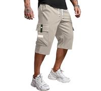 Genérico Casual Drawstring Mens Capri Pants Mens Cargo Shorts, 3/4 Hot Pants for Men-Hiking Athletic Running Below Knee