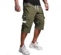 Genérico Casual Drawstring Mens Capri Pants Mens Cargo Shorts, 3/4 Hot Pants for Men-Hiking Athletic Running Below Knee