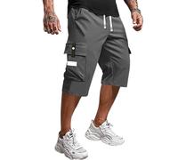 Genérico Casual Drawstring Mens Capri Pants Mens Cargo Shorts, 3/4 Hot Pants for Men-Hiking Athletic Running Below Knee
