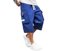 Genérico Casual Drawstring Mens Capri Pants Mens Cargo Shorts, 3/4 Hot Pants for Men-Hiking Athletic Running Below Knee