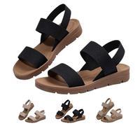 Genérico Casual Platform Open Toe Wedge Wide Width Slippers with Elastic Ankle Strap, Women's Summer Slip on Slingback Flat Sandals (black,39)