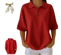 Genérico Casual Polo Shirt,Women's Collared Short-Sleeve Waffle-Knit Top,Summer Button Collared Golf Tennis Waffle Poloshirt for Women (FR/ES, Letras, S, Regular, Regular, Red)