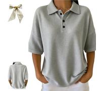 Genérico Casual Polo Shirt,Women's Collared Short-Sleeve Waffle-Knit Top,Summer Button Collared Golf Tennis Waffle Poloshirt for Women (FR/ES, Letras, 5XL, Regular, Regular, Gray)