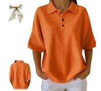 Genérico Casual Polo Shirt,Women's Collared Short-Sleeve Waffle-Knit Top,Summer Button Collared Golf Tennis Waffle Poloshirt for Women (FR/ES, Letras, S, Regular, Regular, Orange)