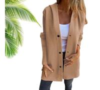 Genérico Casual Single Breasted Hooded Jacket, Casual Jackets For Women, Long Sleeve Lapel Button Up Long Coats (S,Brown)