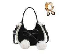 Genérico Casual Suede Plush Crossbody Bag with Bow,Mini Suede Shoulder Bag for Women,Winter Retro Adjustable Handbag for Daily Wear