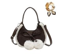 Genérico Casual Suede Plush Crossbody Bag with Bow,Mini Suede Shoulder Bag for Women,Winter Retro Adjustable Handbag for Daily Wear