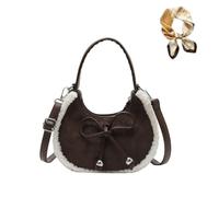 Genérico Casual Suede Plush Crossbody Bag with Bow,Mini Suede Shoulder Bag for Women,Winter Retro Adjustable Handbag for Daily Wear