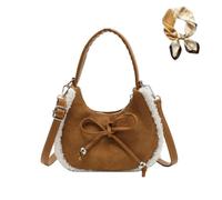 Genérico Casual Suede Plush Crossbody Bag with Bow,Mini Suede Shoulder Bag for Women,Winter Retro Adjustable Handbag for Daily Wear