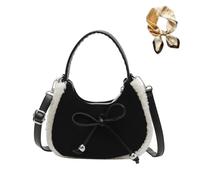 Genérico Casual Suede Plush Crossbody Bag with Bow,Mini Suede Shoulder Bag for Women,Winter Retro Adjustable Handbag for Daily Wear