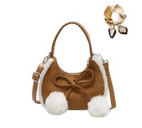 Genérico Casual Suede Plush Crossbody Bag with Bow,Mini Suede Shoulder Bag for Women,Winter Retro Adjustable Handbag for Daily Wear