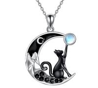 Genérico Cat and Moon Necklace | Adjustable Chain Moon and Cat Charm | Kitten Necklace Chain Pendant for Friends, Family, Women, Girl
