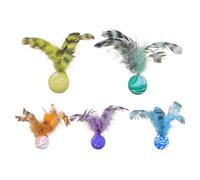 Genérico Cat Ball Toy Set, 5-Piece Interactive Bouncy Balls, Feather Teaser Toys, Soft & Safe Material, Teething Relief, Fun Exercise & Play (Multi-Color), Keeps Cats Active & Engaged