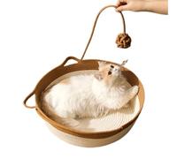 Genérico Cat Bed Basket, Woven Cats Storage Basket with Ears, 13.78x13.78 Inches Foldable Cushion Mat, Breathable Small Pet Beds for Kittens Puppies, Nursery Room Organizer, Beige Color