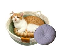 Genérico Cat Bed - Woven Cotton Rope with Cushion Insert Design, Comfortable Nap Ease, Pet Lounger For Kittens Puppies For Bedroom Living Room Dorm, Cute Basket Style White Grey Color Tone