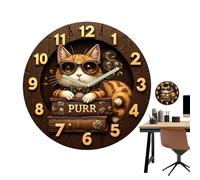 Genérico Cat Clock - 12 Inch Silent Retro Wooden Wall Clock for Home Decor | Non-Ticking Mechanism with Clear Numbers, Decorative Timepiece for Living Room Kitchen Office Bathroom Nightstand Shelf