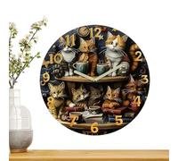 Genérico Cat Clock - 12 Inch Silent Retro Wooden Wall Clock for Home Decor | Non-Ticking Mechanism with Clear Numbers, Decorative Timepiece for Living Room Kitchen Office Bathroom Nightstand Shelf