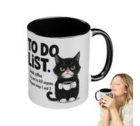 Generico Cat Cup, Ceramic Cats Water Cup, 3.74x3.15 Inches Decorative Anti-Scalding Beverage Container, Reusable Heat Insulation Mug for Hot Cold Drinks, Kitchen Home, White, Black