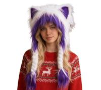 Genérico Cat Ear Beanie - Size Soft Warm Hat with Braids, Acrylic Knit Animal Headwear for Winter Outdoor Indoor Cosplay Stage Celebration Party Holiday Women Girls Boys Kids Teen