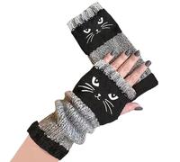 Genérico Cat Embroidery Design Gloves With Fingers Cut Out | Fingerless Gloves | Cute Knitted Warm Casual Mittens For Women Adults Girls Winter Cold Weather Driving Typing