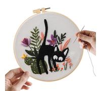 Genérico Cat Embroidery Kit - Stamped Thread Embroidery Set with Hoop and Needles for Beginners, Diy Handmade Craft Kit Women, Housewarming, Birthday, or Christmas, 7.87 Inches.