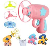 Genérico Cat Fetch Toy Launcher with Flying Discs, Interactive Cats Toy for Indoor, Cat-Disc Toy Set for Fetch and Chase - Includes 5 Colorful Soft Saucers (Pink)