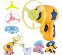 Genérico Cat Fetch Toy Launcher with Flying Discs, Interactive Cats Toy for Indoor, Cat-Disc Toy Set for Fetch and Chase - Includes 5 Colorful Soft Saucers (Yellow)
